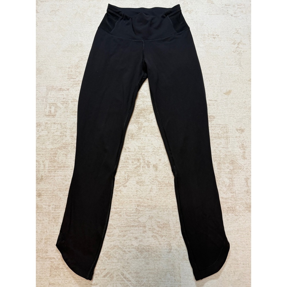 Lululemon Black Mesh Panel Scalloped Hem Leggings HR Yoga Pants 25 Inseam